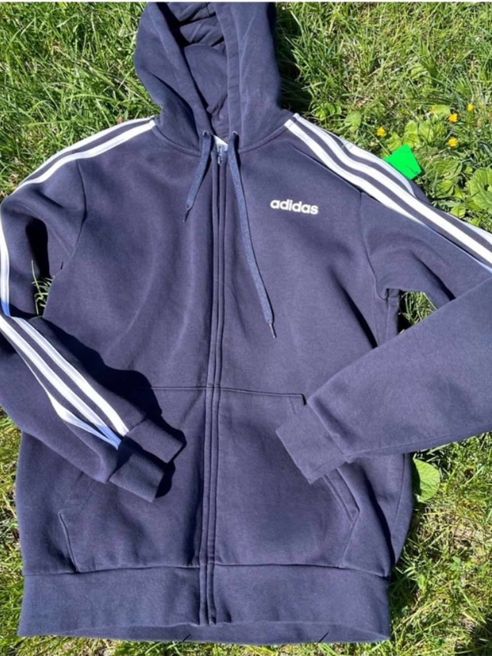 adidas Kids Navy Blue Zip Hoodie with White 3-Stripes